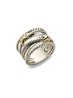 David Yurman Sterling Silver & 18K Yellow Gold Cable Ring   Silver Gold