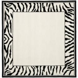 Hand hooked Zebra Border White/ Black Wool Rug (6 Square)