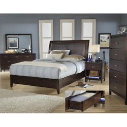 Cushioned Back Queen size 4 Drawer Wood Storage Bed