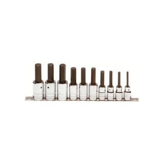 Proto 10 piece Metric Hex Bit Socket Set (6 mm, 8 mm, 10 mm, 12 mm, 13 mm, 14 mm, 15 mm, 17 mm, 18 mm, 19 mmTip Type HexIncludes Socket Bar, socket clipsMaterial Forged alloy steel Forged alloy steel)