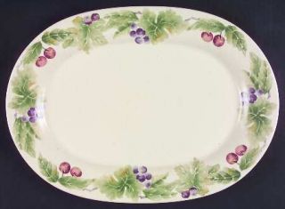 Pfaltzgraff Jamberry 14 Oval Serving Platter, Fine China Dinnerware   Green/Tan