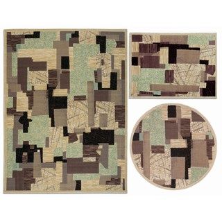 Nourison Patchwork Collection Beige 3 piece Rug Set (311 X 53) (53 X 53 Round) (53 X 73)