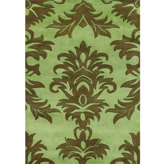 Handmade Palm Green Wool Blend Rug (9 X 12)