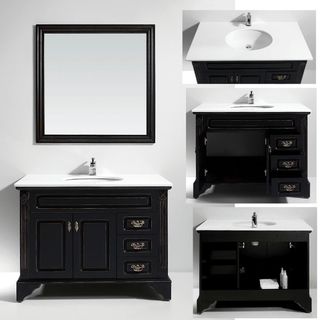 Artificial Stone Top Single Sink Bathroom Vanity With Matching Mirror