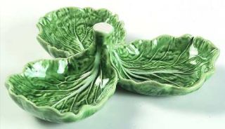 Bordallo Pinheiro Cabbage Green 3 Part Relish, Fine China Dinnerware   Green Emb