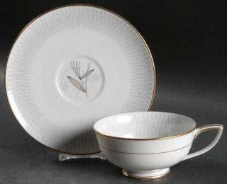 Noritake Clinton Footed Cup & Saucer Set, Fine China Dinnerware   Gray Oval Rim,