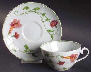 Denby Langley Your Majesty Flat Cup & Saucer Set, Fine China Dinnerware   Pink F