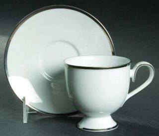 Noritake Brigette Footed Cup & Saucer Set, Fine China Dinnerware   Platinum Trim