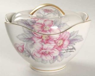 Meito Pink Radiance  Sugar Bowl & Lid, Fine China Dinnerware   Off White,Pink&Gr