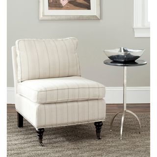 Safavieh Randy Beige Stripe Armless Club Chair (BeigeMaterials Birch wood, linen fabricFinish EspressoSeat height 18.9 inchesDimensions 33 inches high x 24 inches wide x 30 inches deepThis product will ship to you in 1 box.Assembly required )