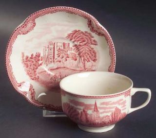 Johnson Brothers Old Britain Castles Pink (England 1883) Flat Cup & Saucer Set,