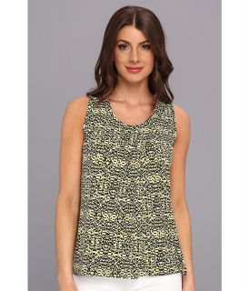 Anne Klein Cable Print Pleat Neck Top Womens Sleeveless (Yellow)