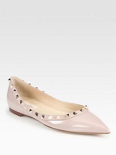 Valentino Rockstud Patent Leather & Leather Ballet Flats