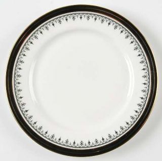 John Aynsley Midnight Salad Plate, Fine China Dinnerware   Bone,Black Rings & De