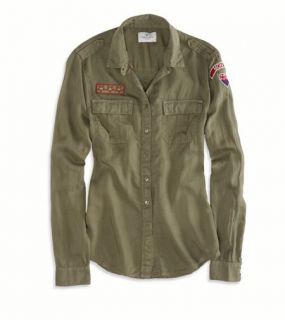 Olive AE Army Patch Button Down, Womens XXS