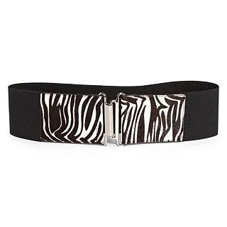 Stretch Belt with Calf Hair Print Tabs, Zebra, Womens