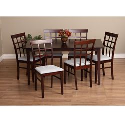 Warehouse Of Tiffany Justin Seven piece Gray Dining Furniture Set (GreySeat dimensions 18 inches highChair dimensions 17 inches wide x 36 inches high x 16.5 inches deepTable dimensions 35 inches wide x 59 inches long x 29.1 inches highAssembly required