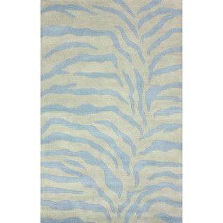 Nuloom Handmade Zebra Print Wool Powder Blue Rug (76 X 96)