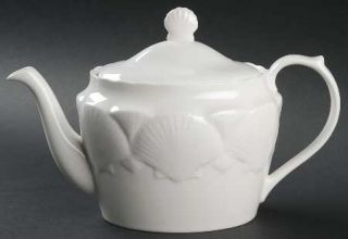 Wedgwood Oceanside Teapot & Lid, Fine China Dinnerware   Embossed Fan Shells,Sca