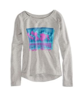 Medium Heather Grey AEO Factory Graphic Crew Sweatshirt, Womens XXL