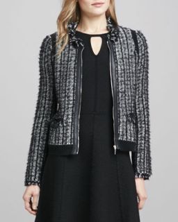 Womens Leather Trim Tweed Jacket   Rebecca Taylor