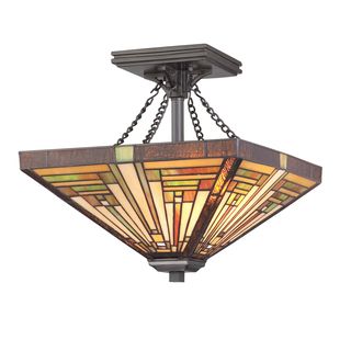 Stephen 2 light Vintage Bronze Semi flush Mount (SteelFinish Vintage bronze Glass count 248Number of lights Two (2)Requires two (2) 100 watt A19 medium base bulbs (not included)Dimensions 14.5 inches high x 14 inches long x 14 inches wideWeight 8.5 p