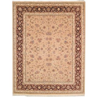 Safavieh Hand knotted Tabriz Floral Tan/ Red Wool/ Silk Rug (9 X 12)