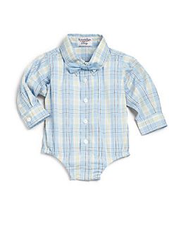 Hartstrings Infants Two Piece Plaid Bodysuit & Bow Tie Set   Light Blue
