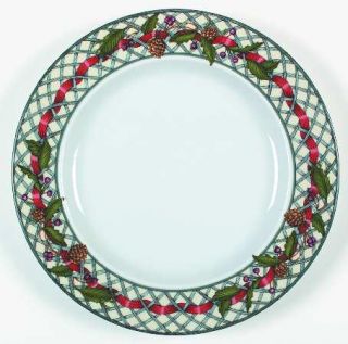 Dansk Nordic Holiday (Lattice & Bows) Dinner Plate, Fine China Dinnerware   Red