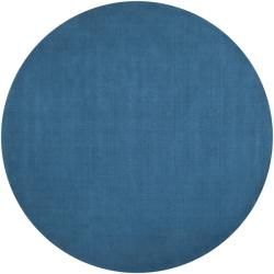 Hand crafted Teal Blue Solid Casual Ridges Wool Rug (99 Round)