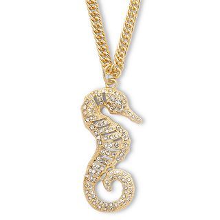 Mixit Long Gold Tone Crystal Seahorse Pendant, White