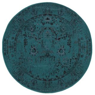 Over dyed Style Indoor Teal/ Grey Area Rug (78 Round)