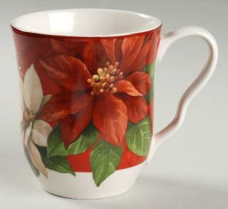 222 Fifth (PTS) Poinsettia Holly Mug, Fine China Dinnerware   Flowers, Holly And