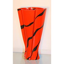 Decorative Red Zebra Glass Vase (RedMaterials GlassPattern ZebraDecorative/functional DecorativeHolds water YesDimensions 12 inches high x 5.6 inches wide x 7 inches deep )