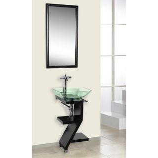 Dreamline DL8181M17BK Bathroom Vanity, Wood Petite Vanity, Mirror and Glass Sink Black