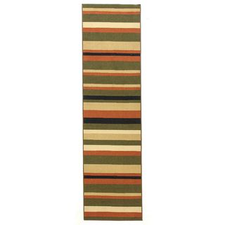 Nylon Green Stripe Area Rug (66 X 92) (Nylon Pile Height 0.2 inchesStyle TransitionalPrimary color GreenSecondary colors Black/ beige/ red / BlackPattern StripesNaturally stain resistant , easy to cleanTip We recommend the use of a non skid pad to k