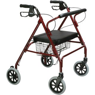 Drive Heavy Duty Red Bariatric Large Padded Seat Rollator Walker (RedGreat for indoor or outdoor useStrong steel reinforced frameEight large castersBasket can be mounted under seatSupports up to 500 poundsSoft padded oversized seatSpecial loop lock made o