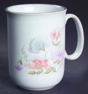 Denby Langley Encore Mug, Fine China Dinnerware   Pastel Floral, Brown Trim