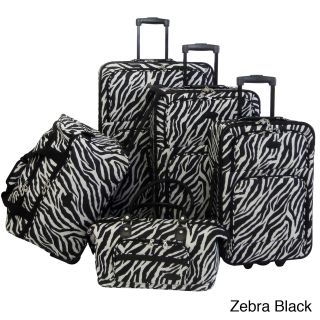 American Flyer Animal Print 5 piece Luggage Set (Giraffe brown, leopard, zebra blackMaterials Polyester, metal, plasticPockets Zippered mesh pocket and shoe pockets in upright lids for maximum organizationWeight 28 inch upright (7.8 pound), 24 inch upr