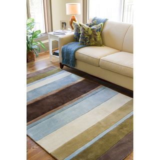 Hand tufted Casual Brown/blue Stripe Striped Rug (8 X 11)