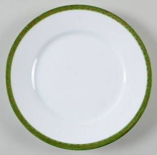 Carlsbad Car12 Salad Plate, Fine China Dinnerware   Gold Design On Green Trim
