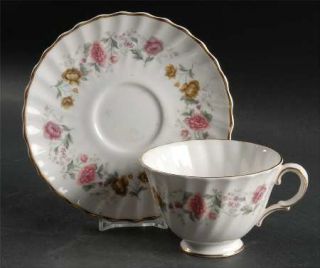 Royal Doulton Rosell Footed Cup & Saucer Set, Fine China Dinnerware   Pink And T