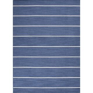 Handmade Flat Weave Flat pile Stripe Blue Wool Rug (5 X 8)