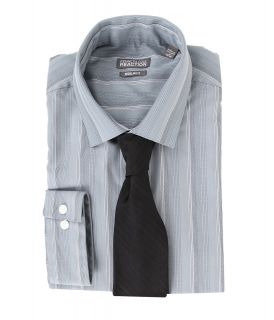 Kenneth Cole New York Regular Fit Textured Stripe Dress Shirt Mens Long Sleeve Button Up (Black)