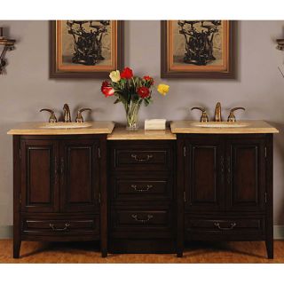 Silkroad Exclusive 72 inch Stone Counter Top Bathroom Vanity Lavatory Double Sink Led Cabinet