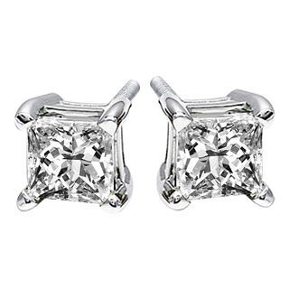 1/4 CT. T.W. Princess Cut Diamond Stud Earrings, Wg (White Gold), Womens