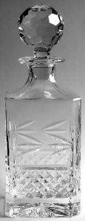 Galway Leah (Newer) Square Decanter with Stopper   Newer, Cut Laurel & Criss Cro