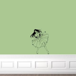 Japanese Manga Girl Ball Gown Vinyl Decal Sticker (Glossy blackDimensions 25 inches wide x 35 inches long )