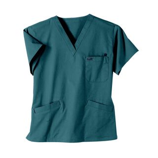 Iguanamed Plus Size Womens Teal 3 pocket Scrub Top (TealSleeves ShortNeckline V neckThree front pockets Closure PulloverID badge loopDouble reinforced bartacks on every pocket for added durabilityMeasurement Guide Click here to view our womens sizing g