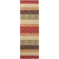 Hand crafted Red Striped Casual Chaeto Wool Rug (26 X 8)